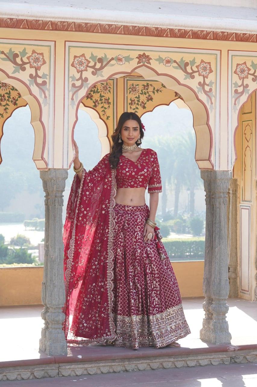 Attractive Pure Viscous Georgette Heavy Sequins Embroidered Lehenga Choli Set