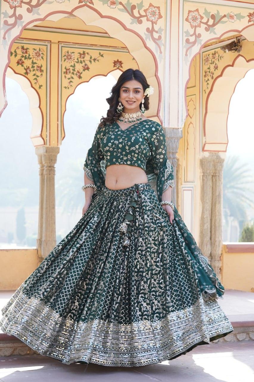 Attractive Pure Viscous Georgette Heavy Sequins Embroidered Lehenga Choli Set