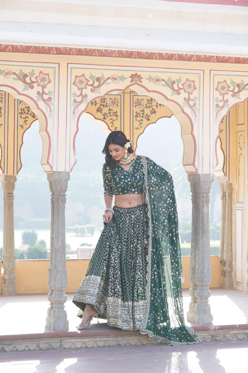 Attractive Pure Viscous Georgette Heavy Sequins Embroidered Lehenga Choli Set