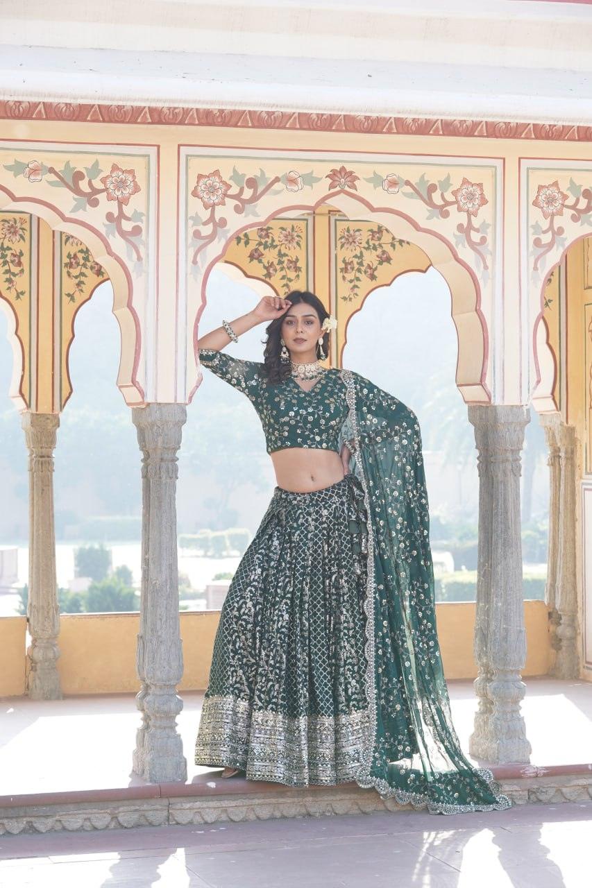 Attractive Pure Viscous Georgette Heavy Sequins Embroidered Lehenga Choli Set