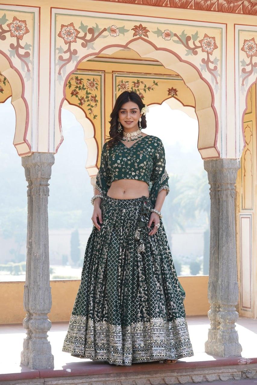 Attractive Pure Viscous Georgette Heavy Sequins Embroidered Lehenga Choli Set