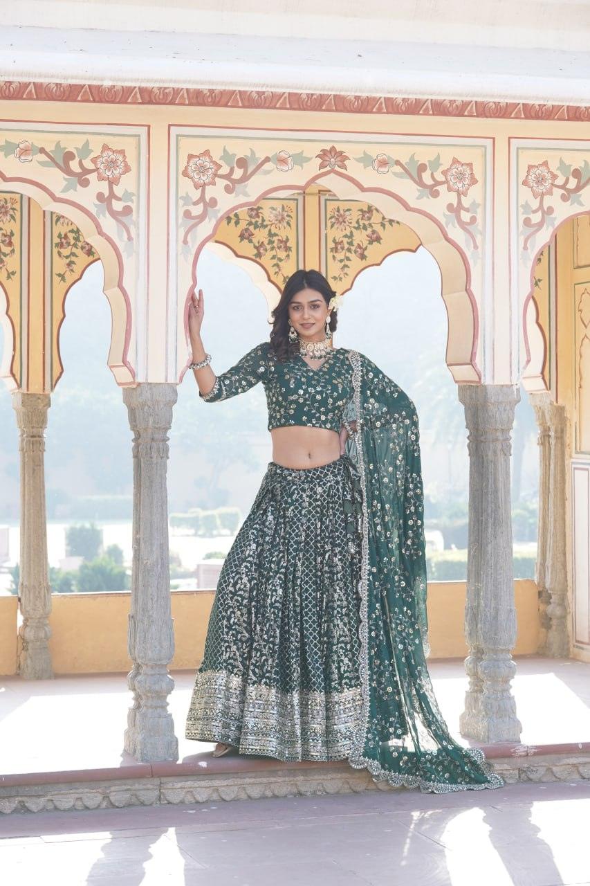 Attractive Pure Viscous Georgette Heavy Sequins Embroidered Lehenga Choli Set