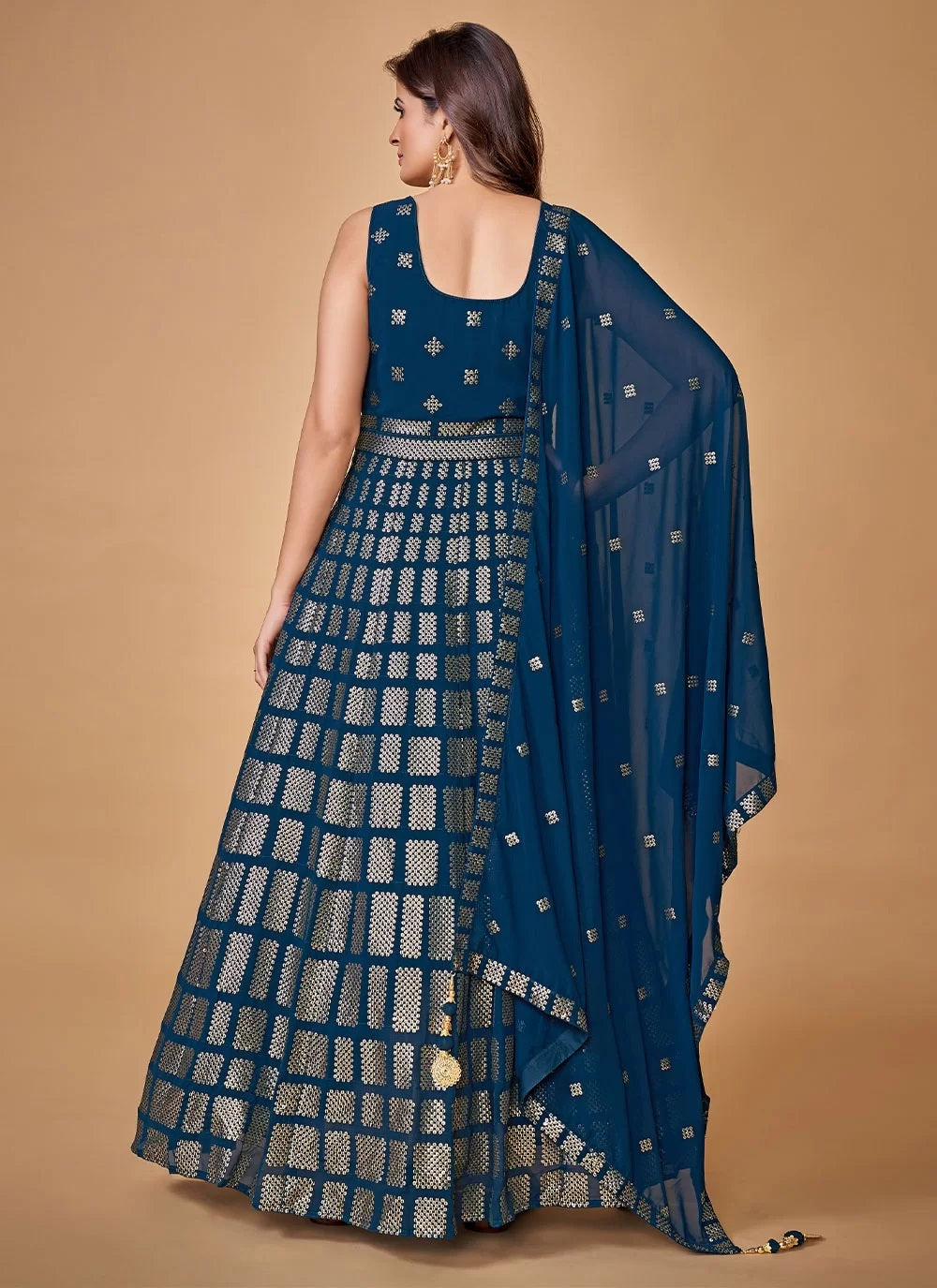 Awesome Blue Georgette Sequinse Work Ready to wear Gown