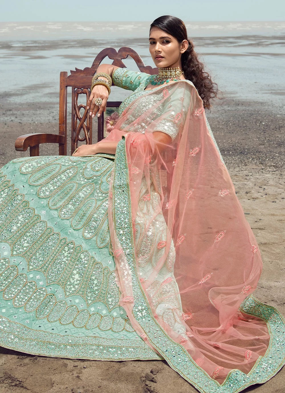 Awesome Organza Embroidered Indian Wedding Lehenga Choli