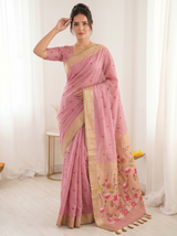 Pink Premium Soft Muga Cotton Saree with Paithani Swan Meenakari Pallu