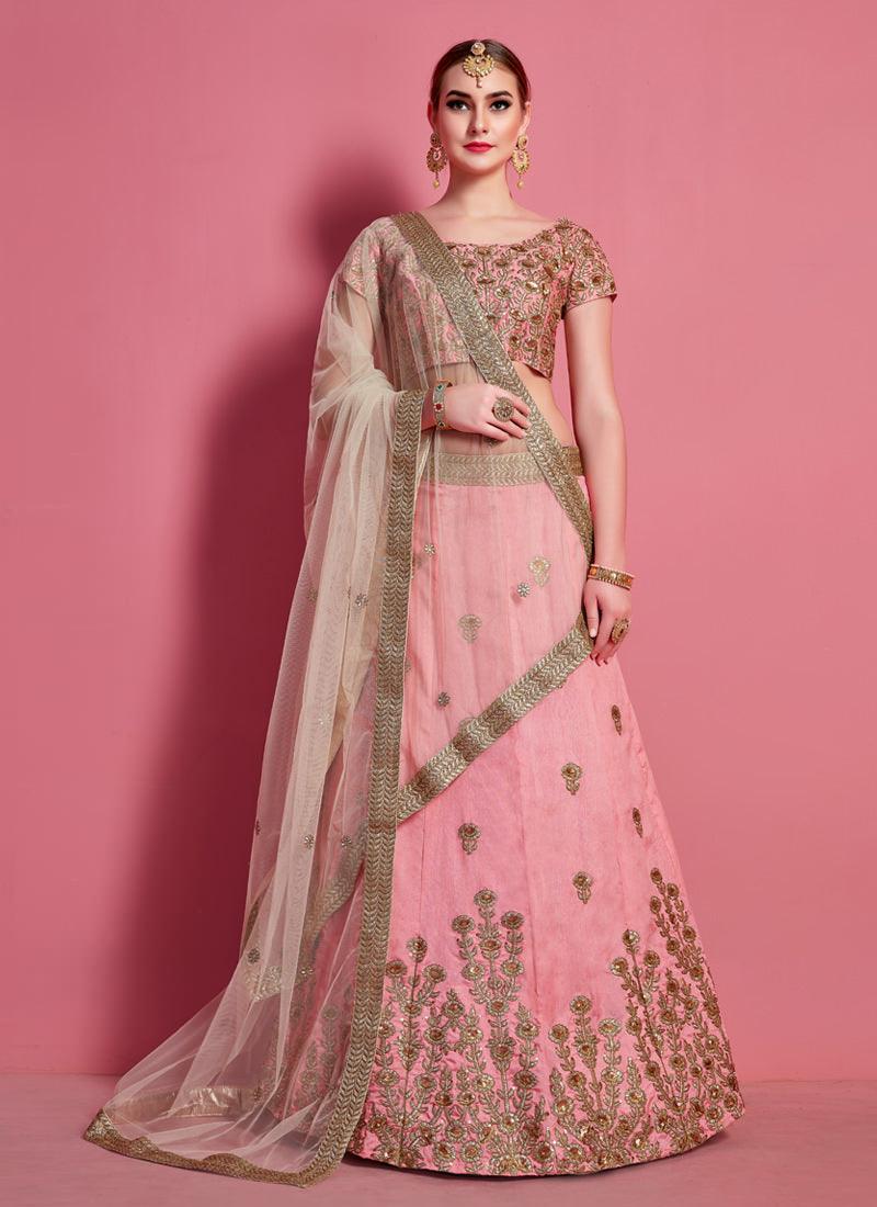 Baby Pink Elegance Lehenga Choli With Beige Net Dupatta