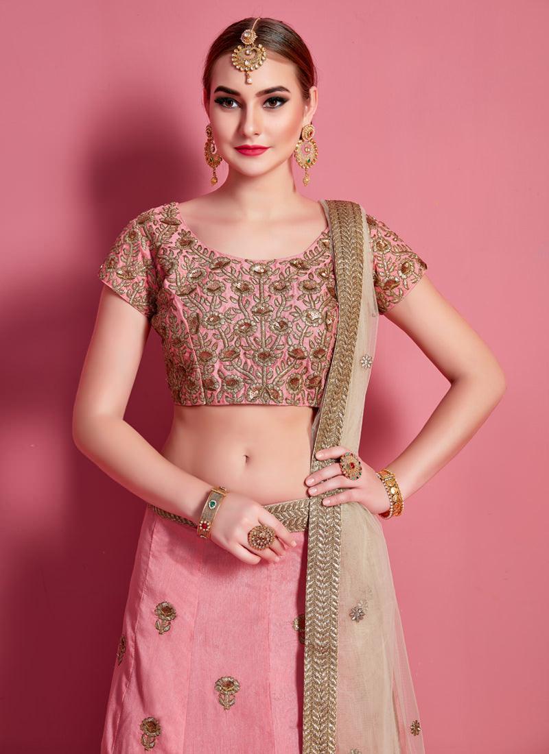 Baby Pink Elegance Lehenga Choli With Beige Net Dupatta