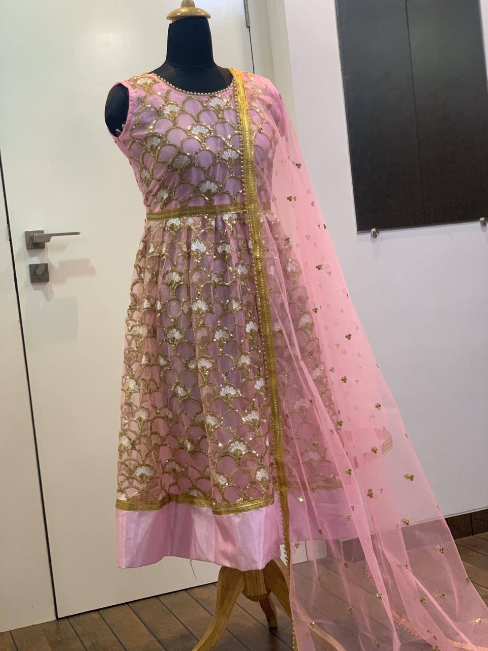 Baby Pink Elegant Festive Net Anarkali Set