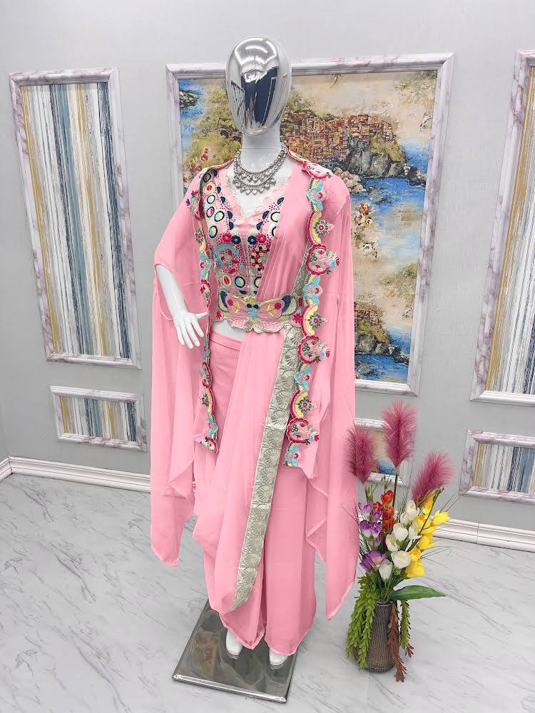Baby Pink Elegant Wedding & Party Wear 4-Piece Set with Embroidered Belt