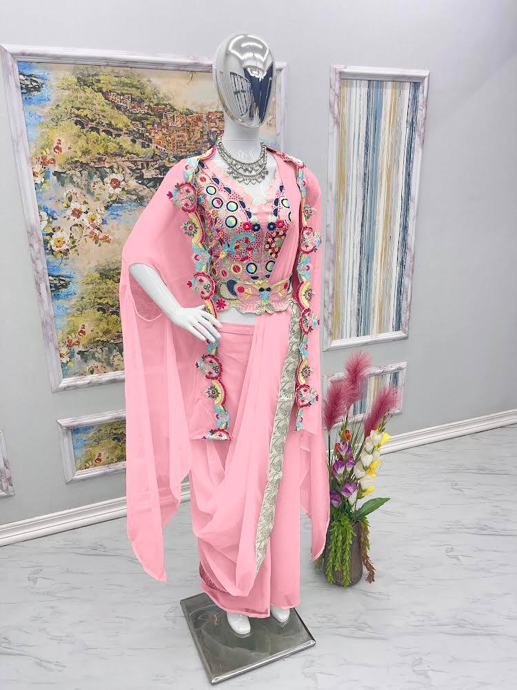 Baby Pink Elegant Wedding & Party Wear 4-Piece Set with Embroidered Belt