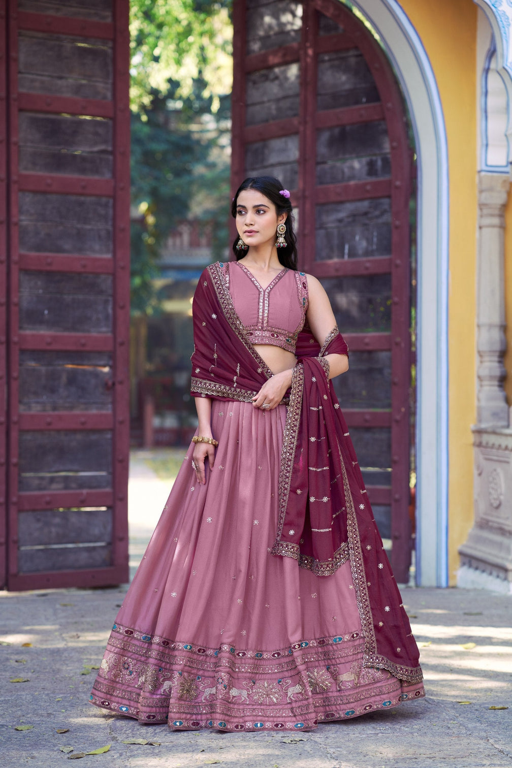 Baby Pink Georgette Embroidered Lehenga