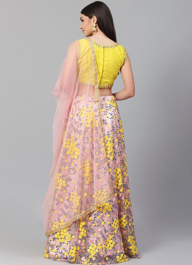 Baby Pink Heavily Embroidered Floral Motif Resham Lehenga Choli