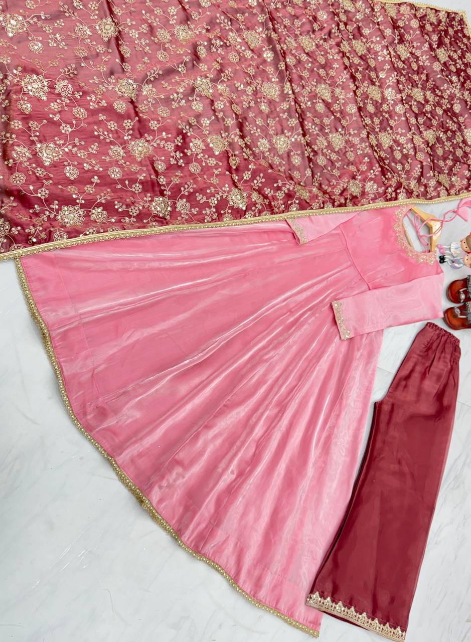 Baby Pink Premium Designer Readymade Anarkali Gown Set