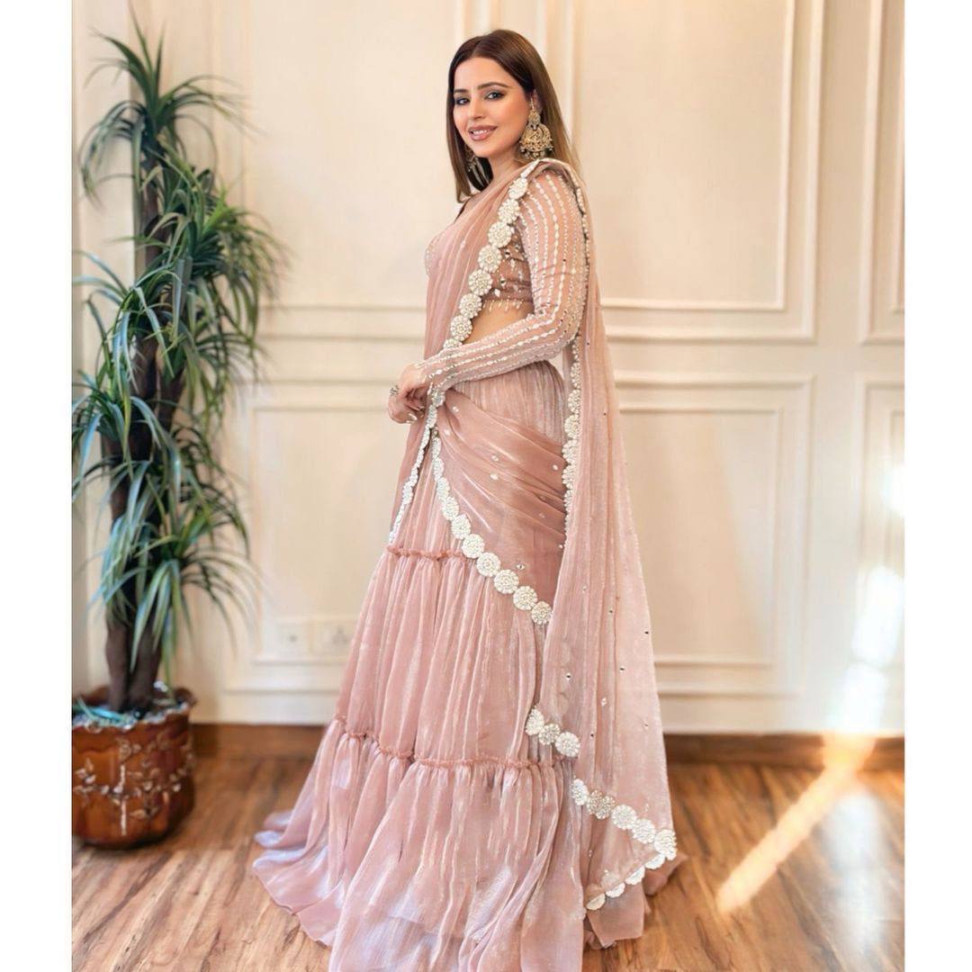 Baby Pink Ready-to-Wear Twill Organza Lehenga Saree