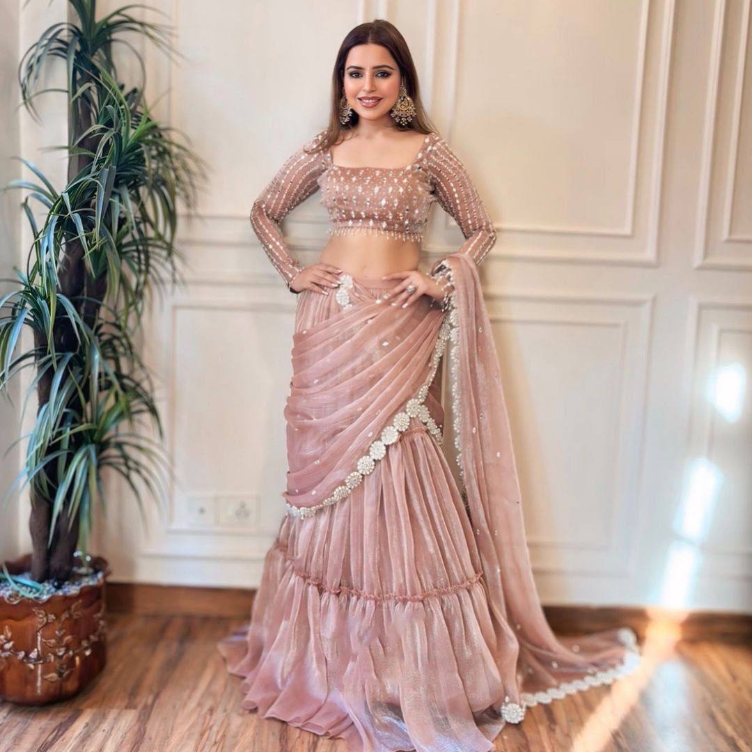 Baby Pink Ready-to-Wear Twill Organza Lehenga Saree