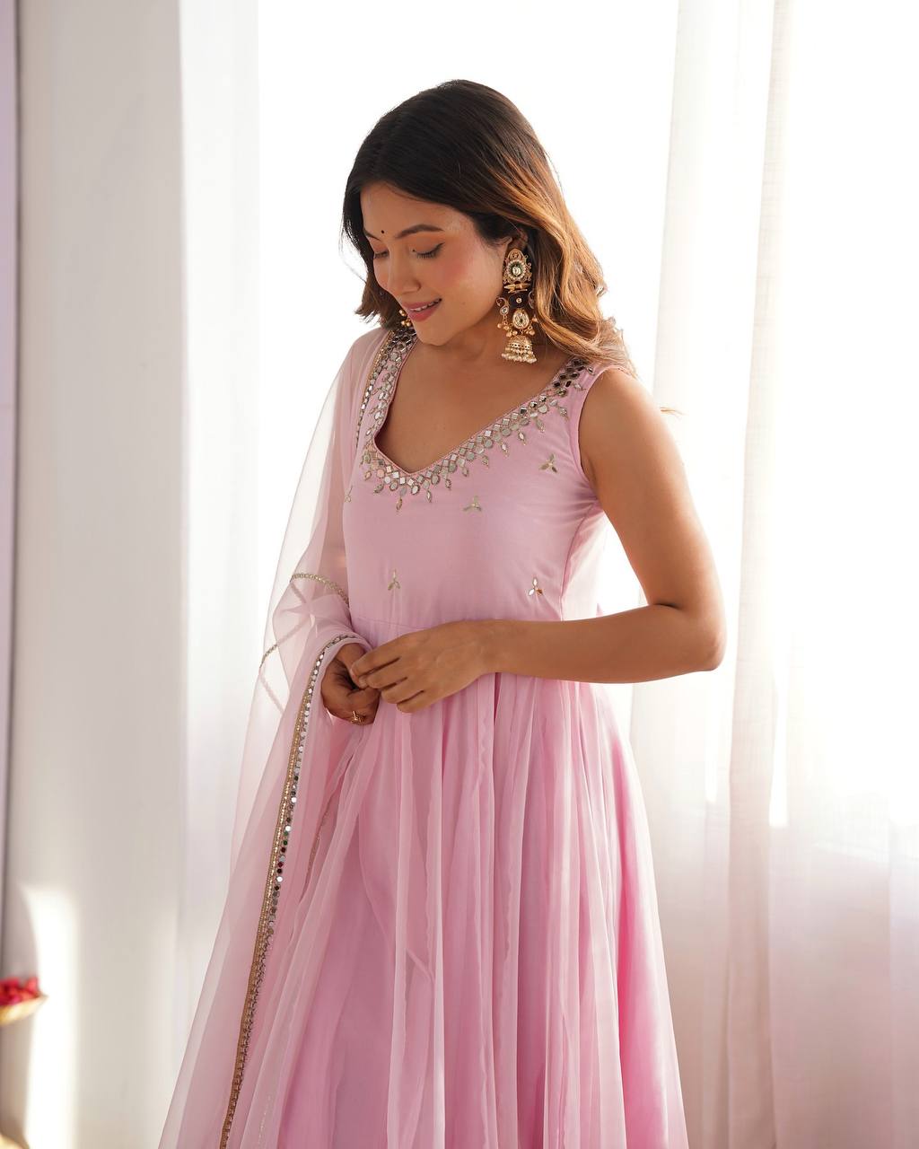 Baby Pink Regal Grace Georgette Anarkali Set