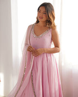 Baby Pink Regal Grace Georgette Anarkali Set