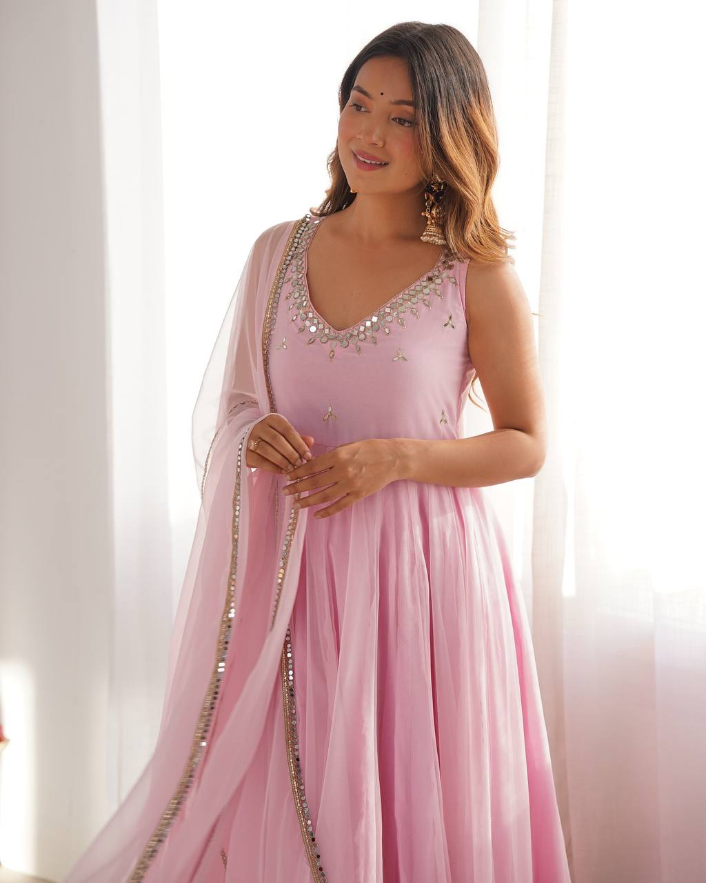 Baby Pink Regal Grace Georgette Anarkali Set