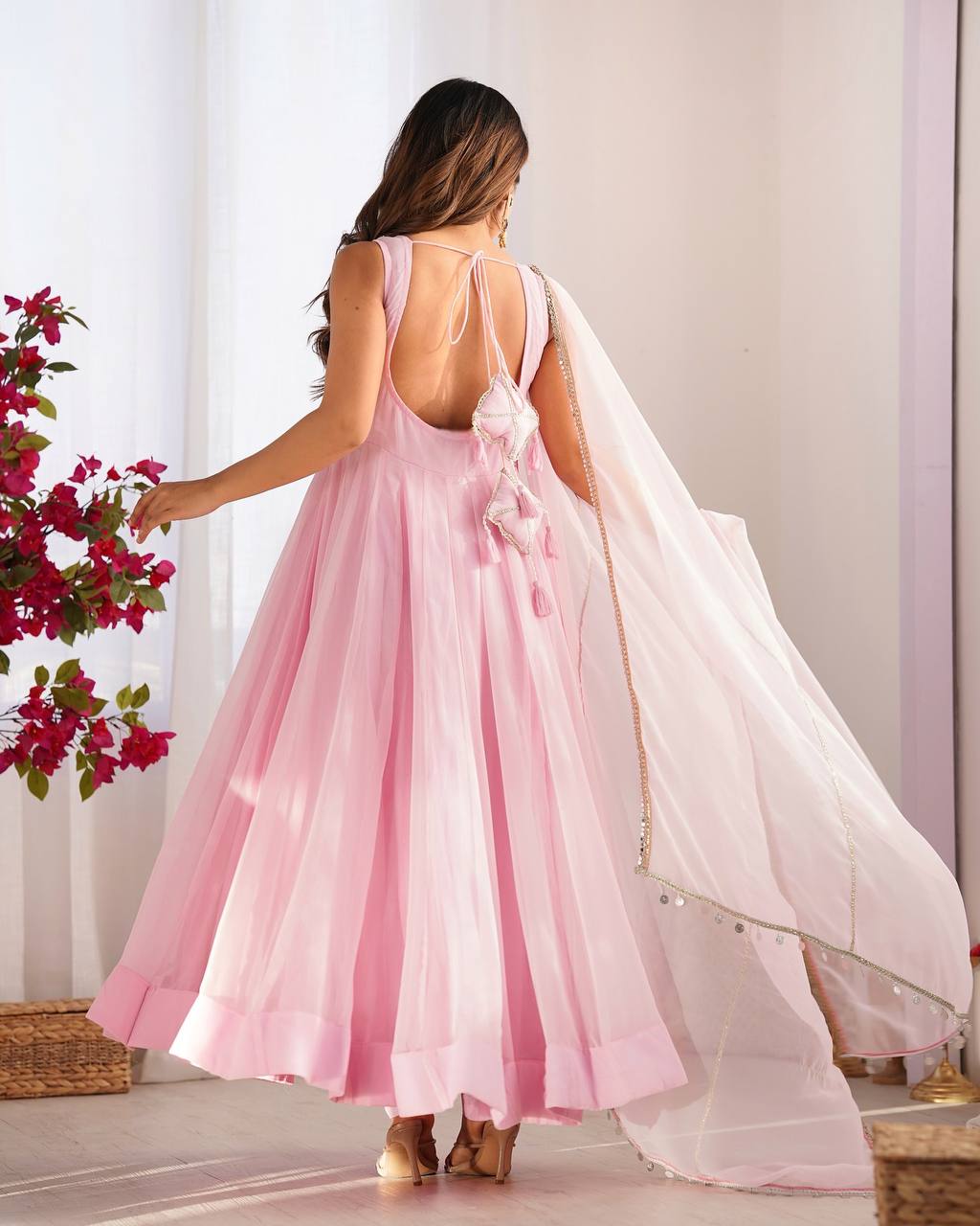 Baby Pink Regal Grace Georgette Anarkali Set