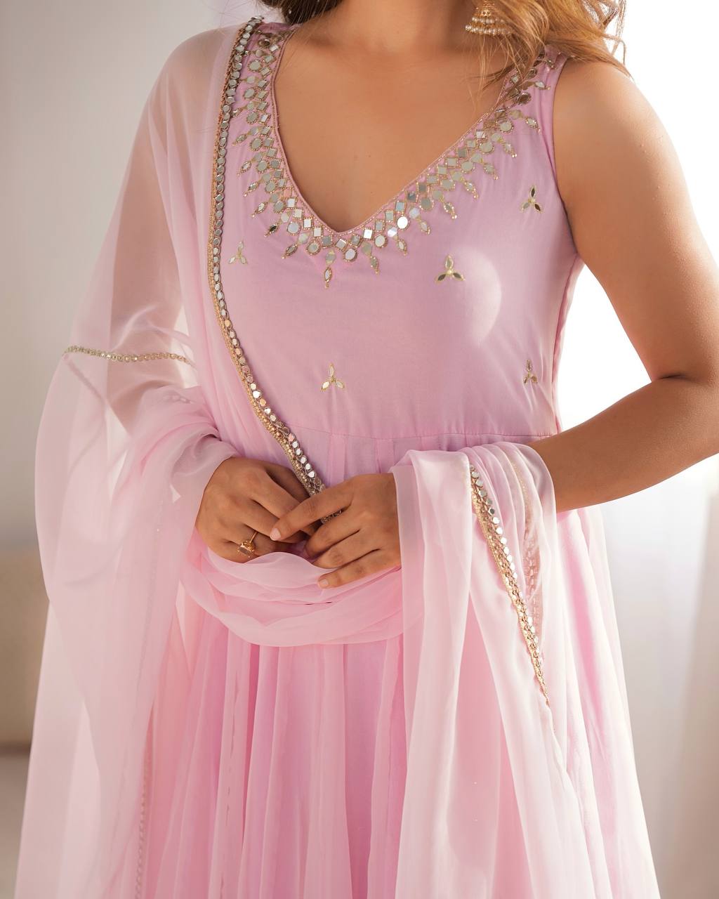 Baby Pink Regal Grace Georgette Anarkali Set