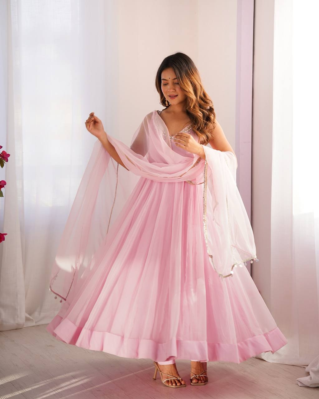 Baby Pink Regal Grace Georgette Anarkali Set