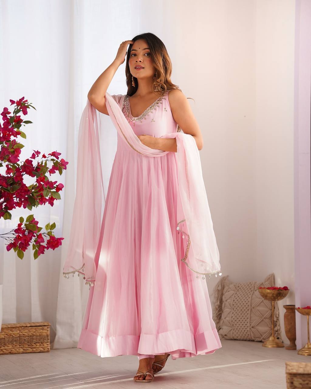 Baby Pink Regal Grace Georgette Anarkali Set