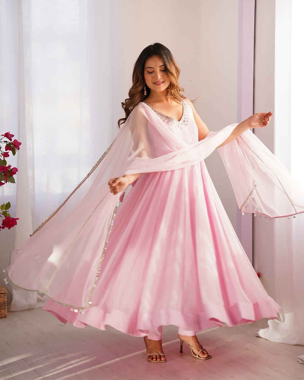 Baby Pink Regal Grace Georgette Anarkali Set