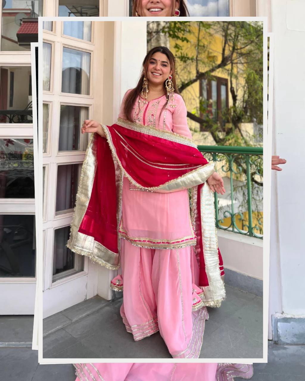 Baby Pink Silk Sharara Suit with Lace Work