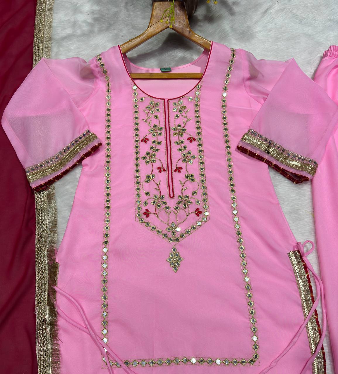Baby Pink Silk Sharara Suit with Lace Work
