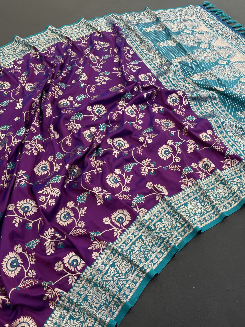 Majestic purple banarasi soft silk saree with zari weaving