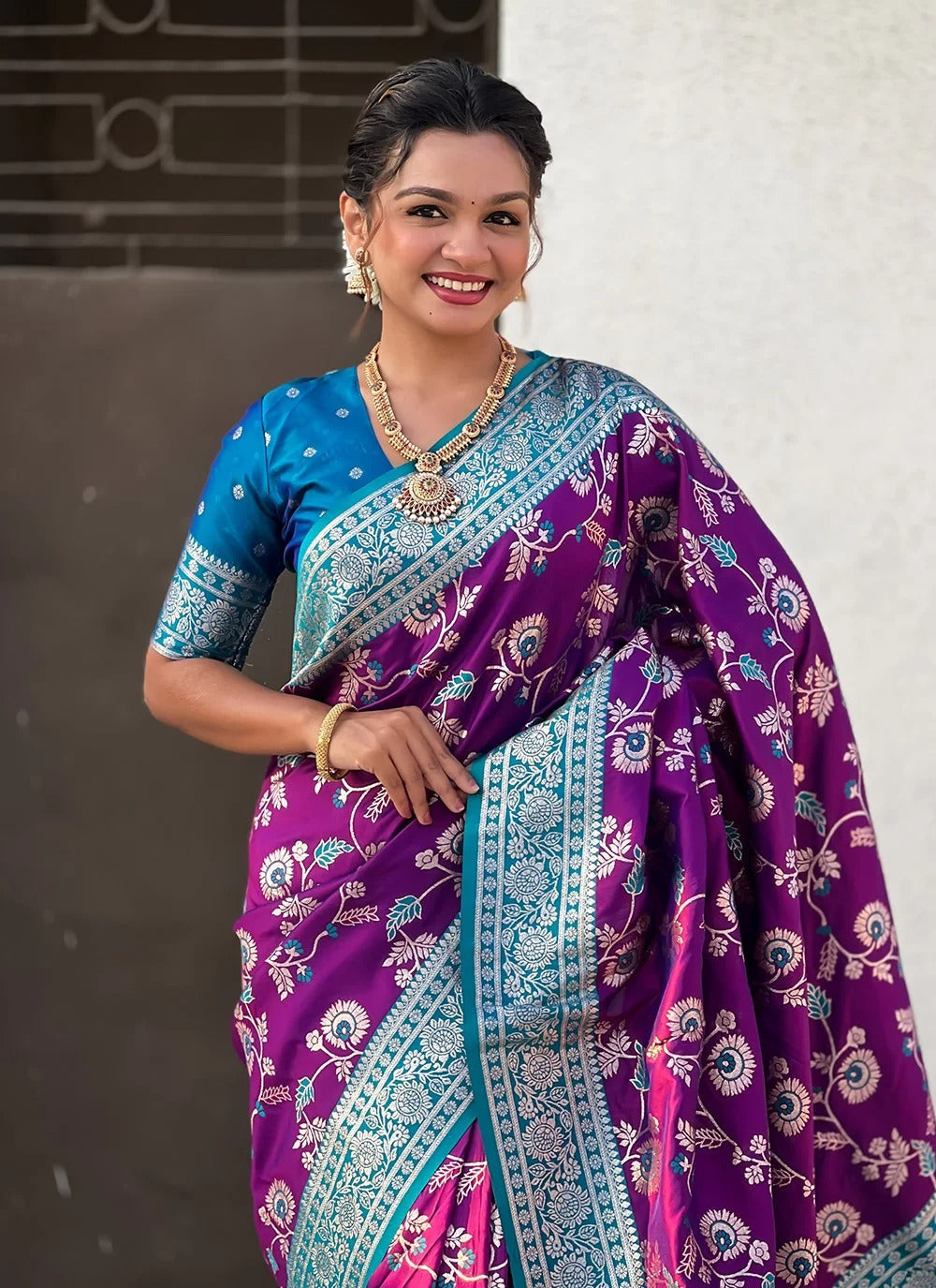 Majestic purple banarasi soft silk saree with zari weaving
