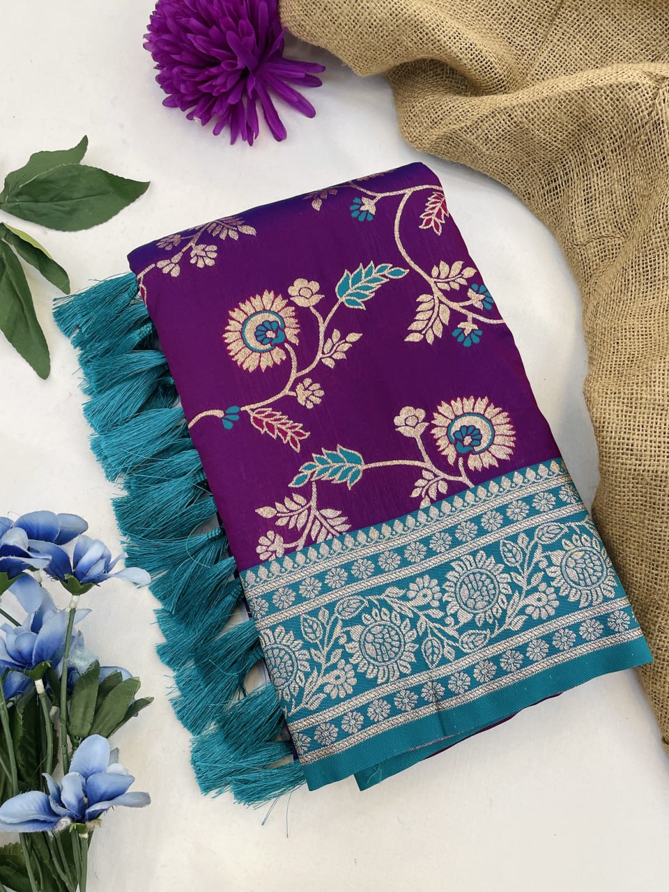 Majestic purple banarasi soft silk saree with zari weaving