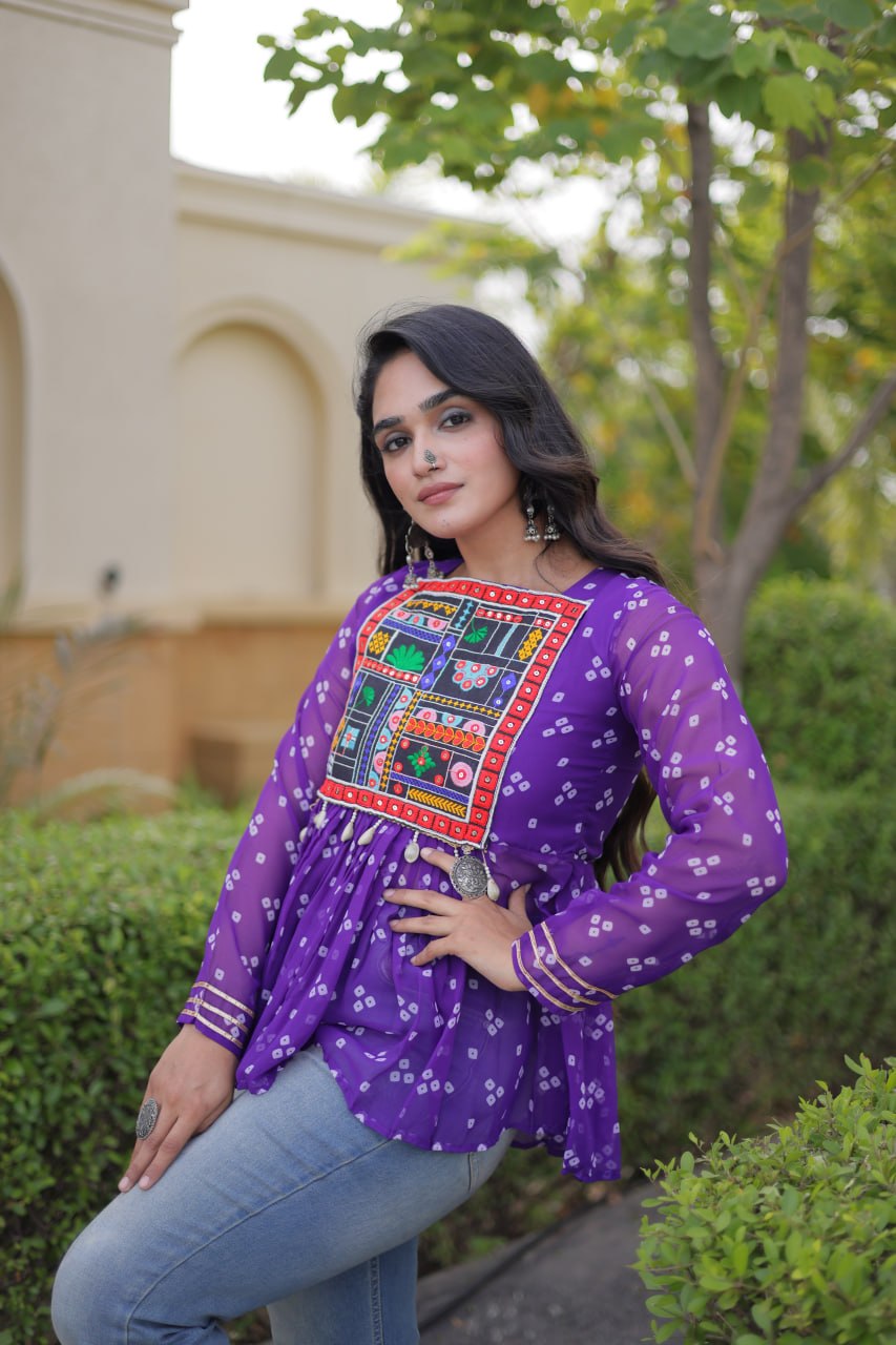 Bandhani Print Top with Kutchi Gamthi Patchwork