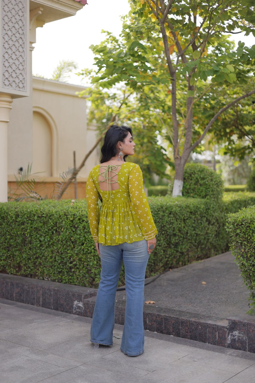 Bandhani Print Top with Kutchi Gamthi Patchwork