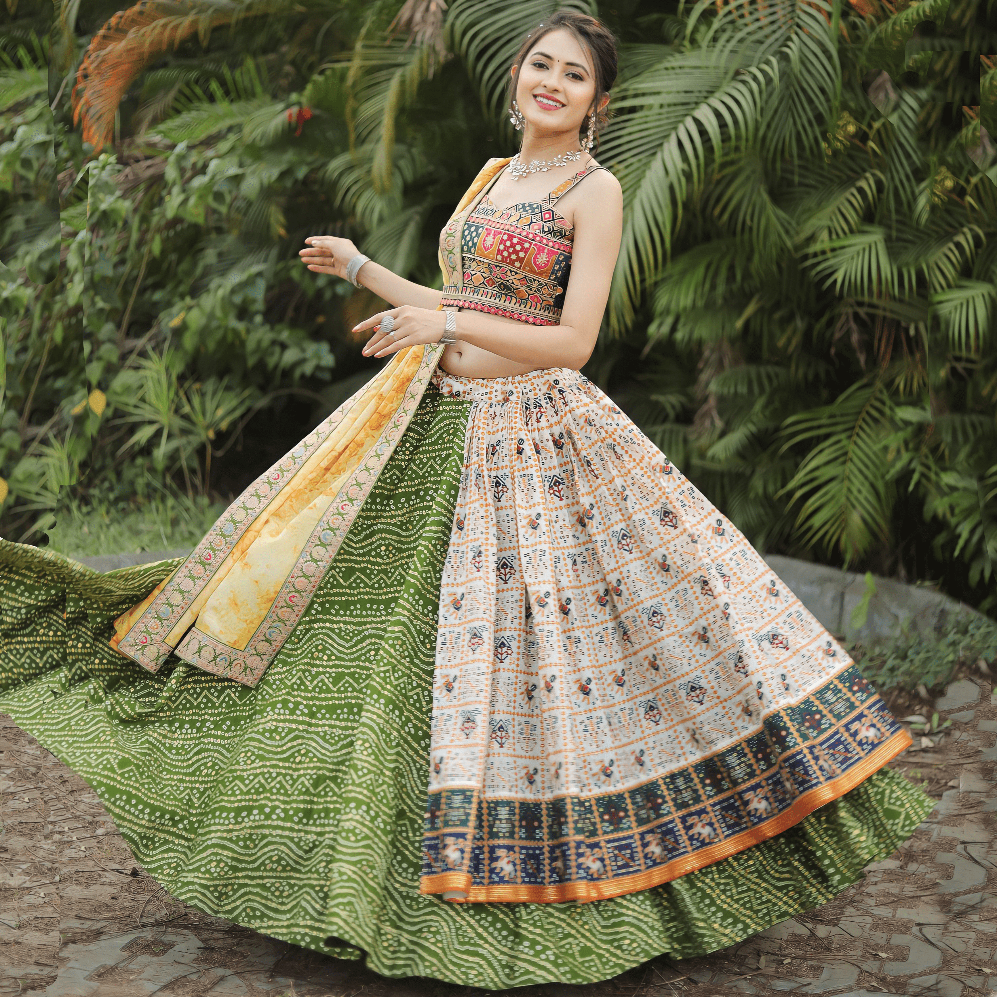 Bandhej Patola Foil Printed Navratri Lehenga Choli