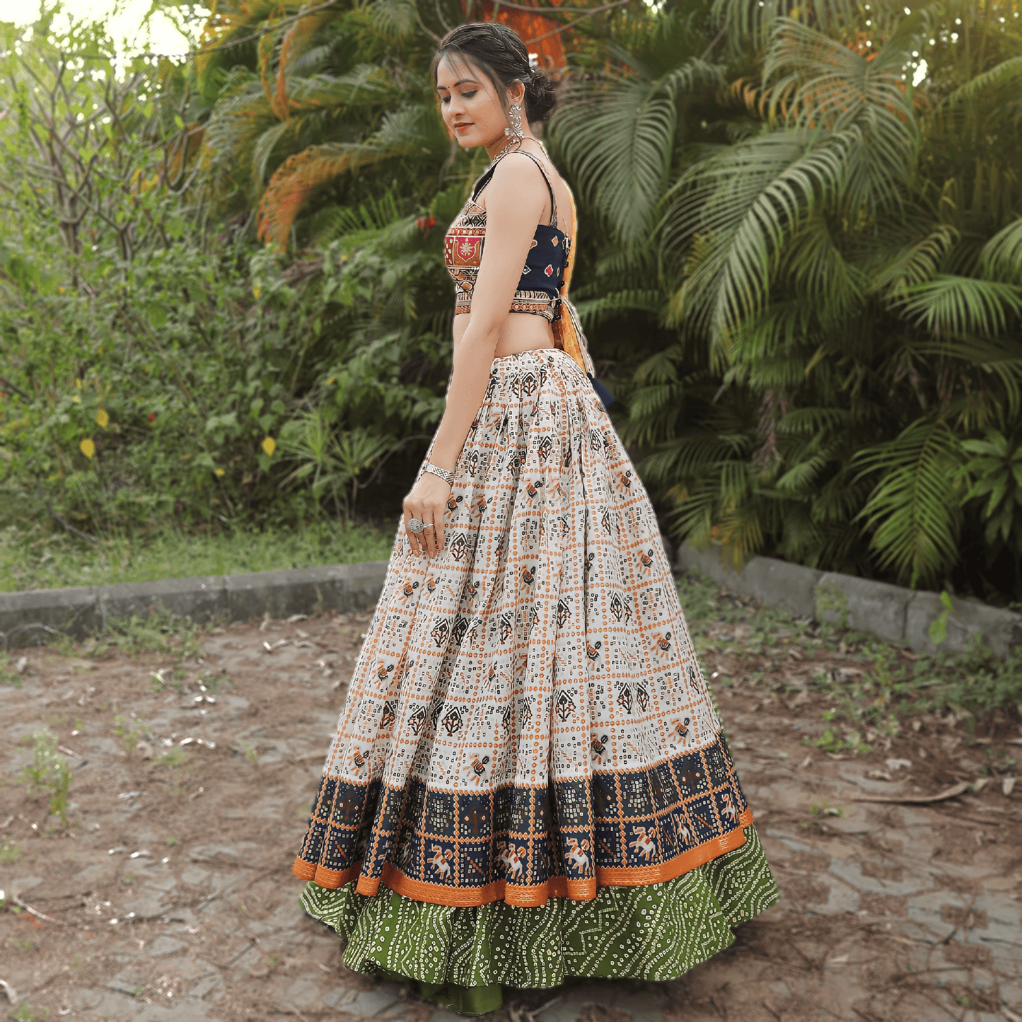 Bandhej Patola Foil Printed Navratri Lehenga Choli