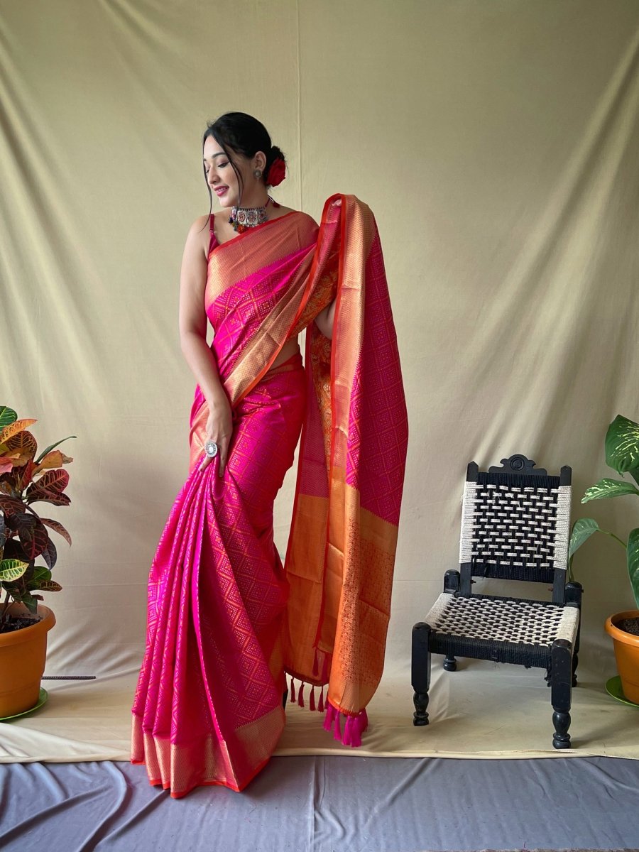 Pink Saree in Bandhej Patola