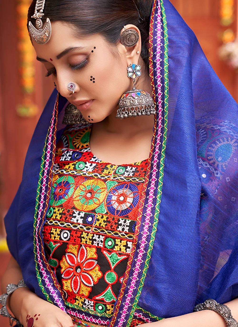 Bandhej print and mirror work cotton silk navratri chaniya choli