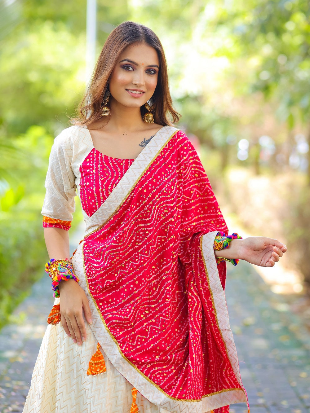 Pink Color Bandhej Printed Cotton Chaniya Choli