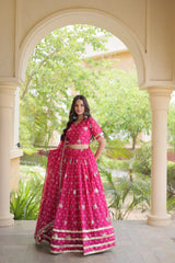 Bandhej Print Sequins Zari Work Lehenga Set