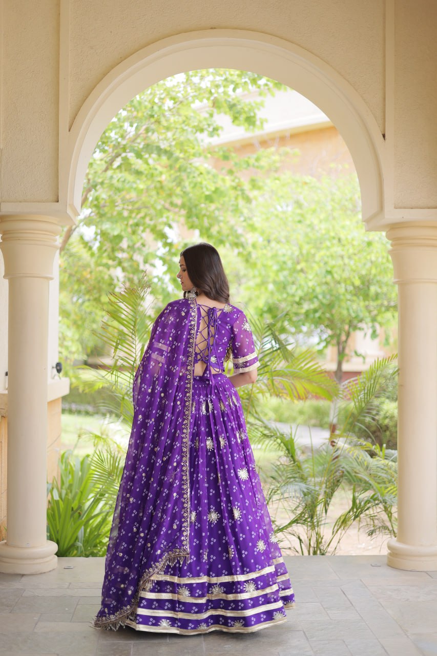 Bandhej Print Sequins Zari Work Lehenga Set