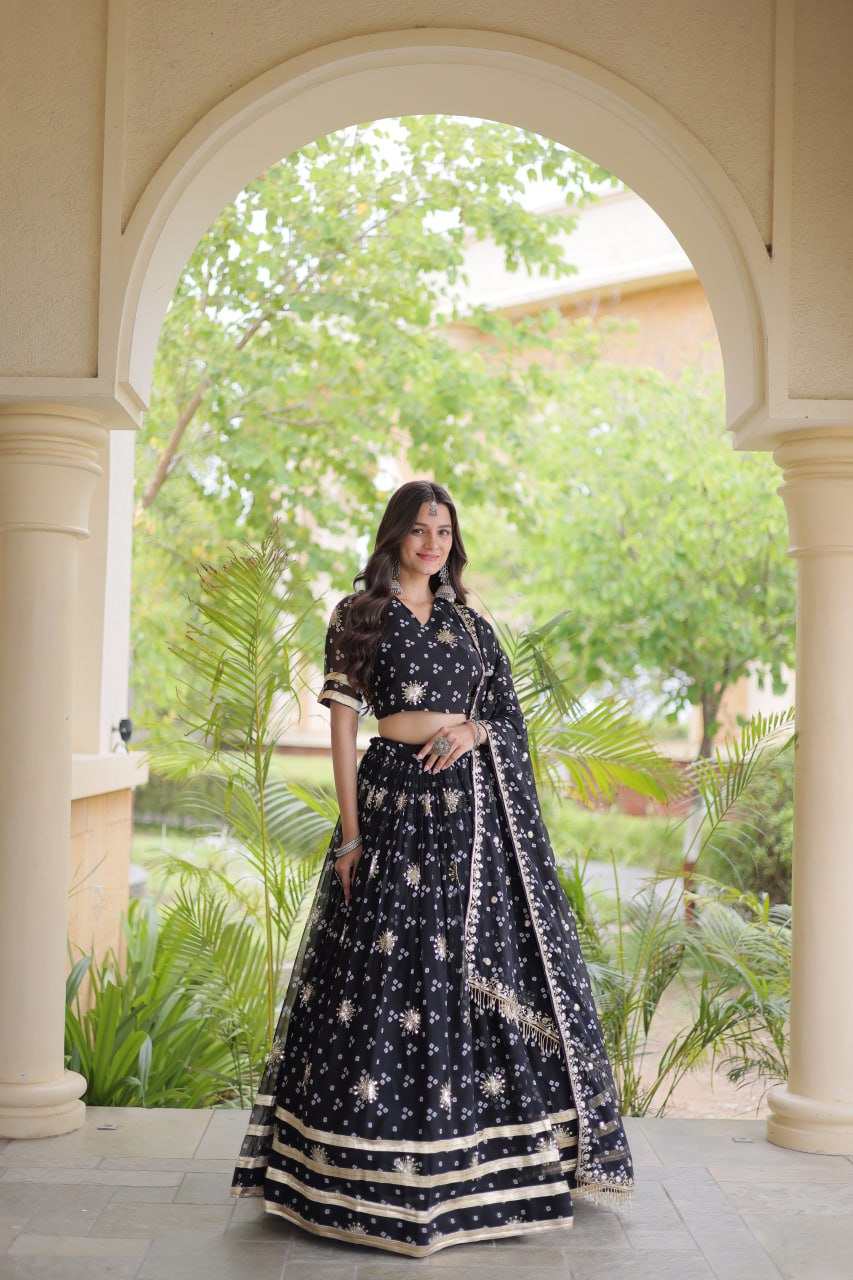 Bandhej Print Sequins Zari Work Lehenga Set