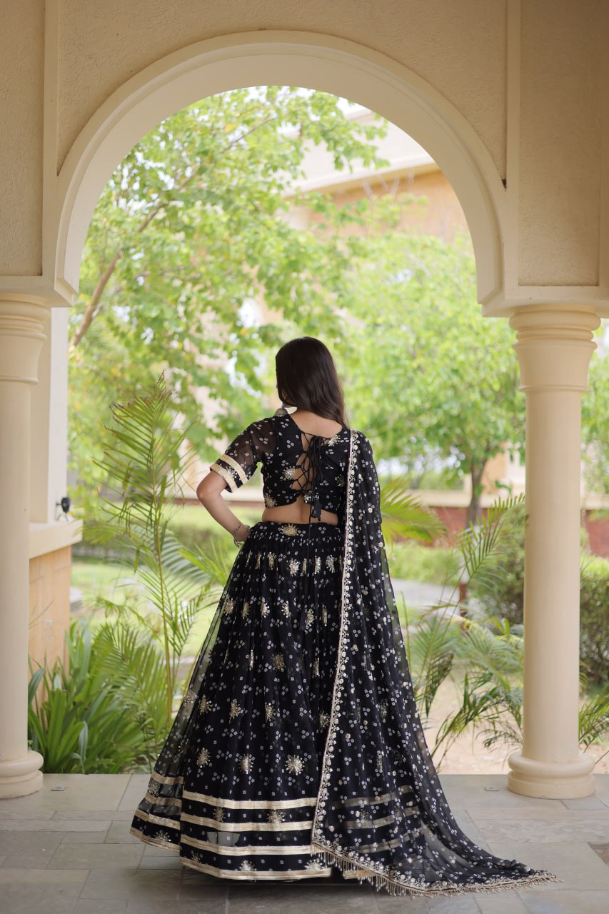 Bandhej Print Sequins Zari Work Lehenga Set