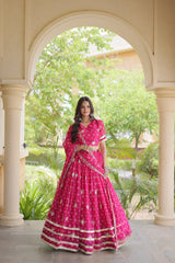 Bandhej Print Sequins Zari Work Lehenga Set