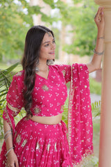 Bandhej Print Sequins Zari Work Lehenga Set