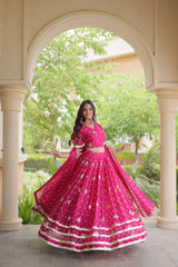 Bandhej Print Sequins Zari Work Lehenga Set