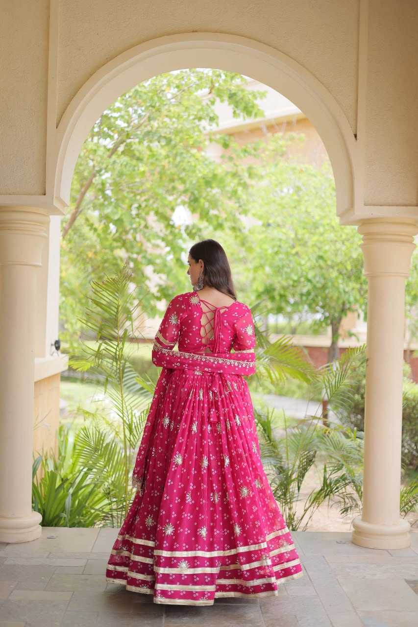 Bandhej Print Sequins Zari Work Lehenga Set