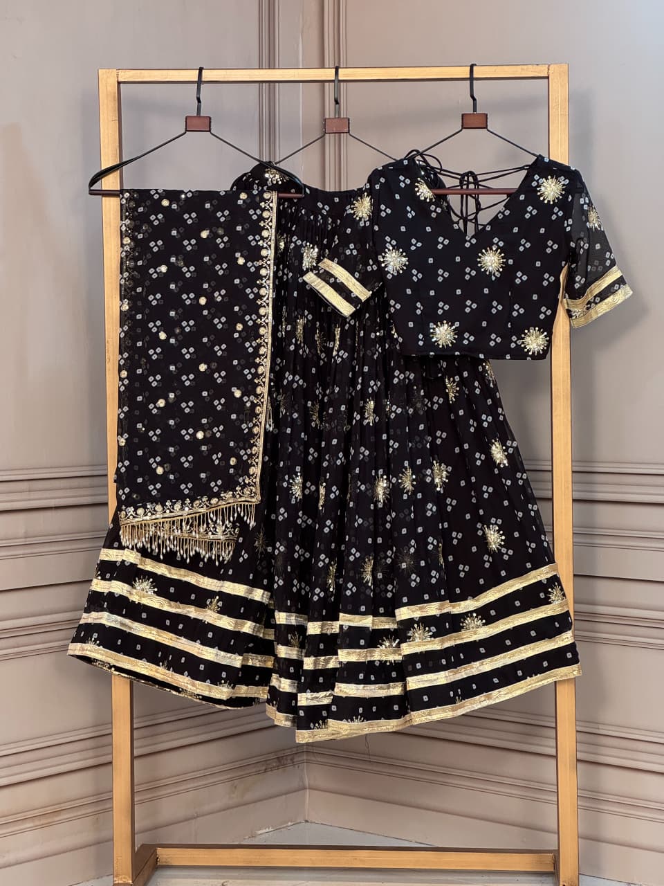 Bandhej Print Sequins Zari Work Lehenga Set