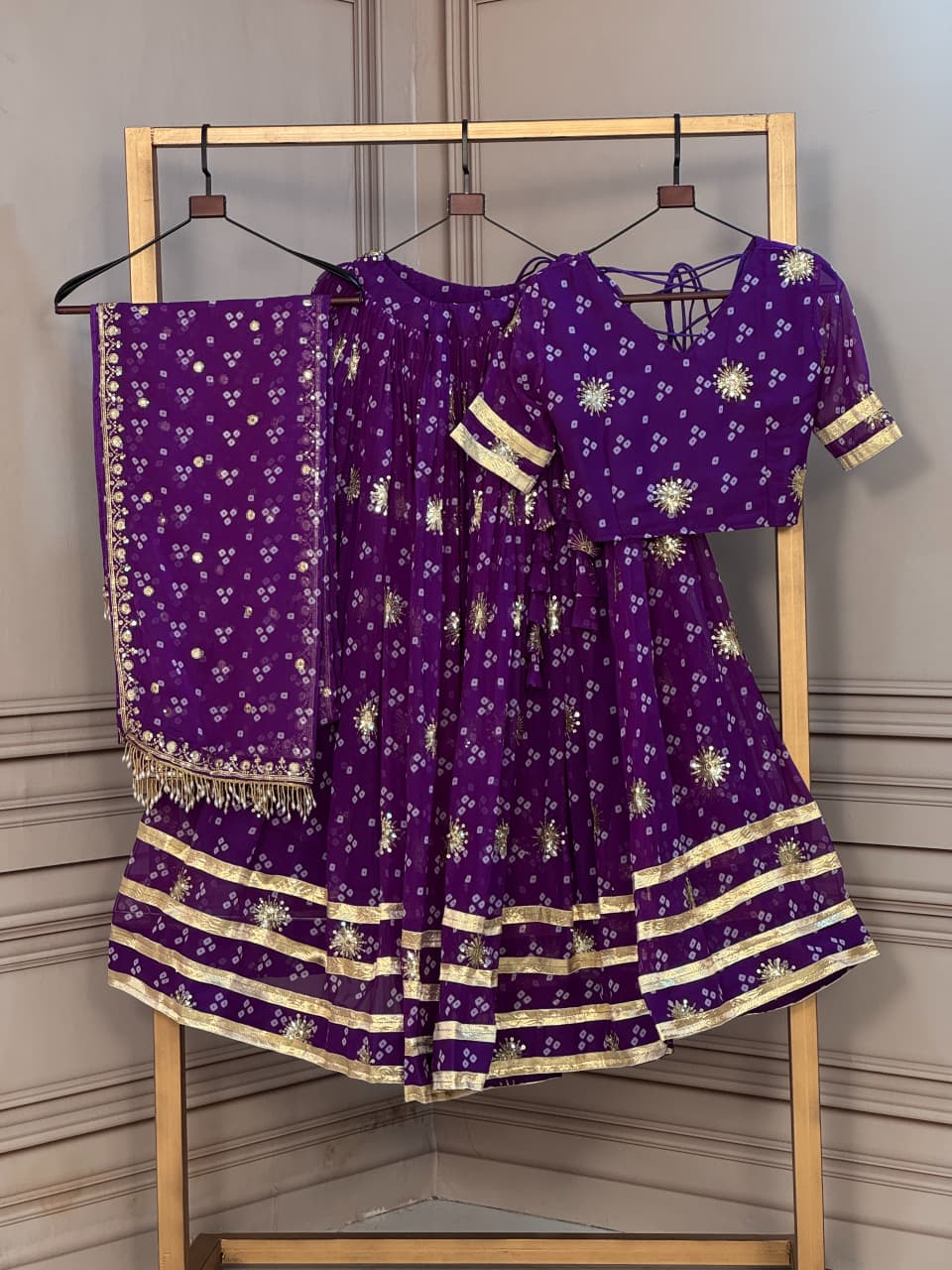 Bandhej Print Sequins Zari Work Lehenga Set
