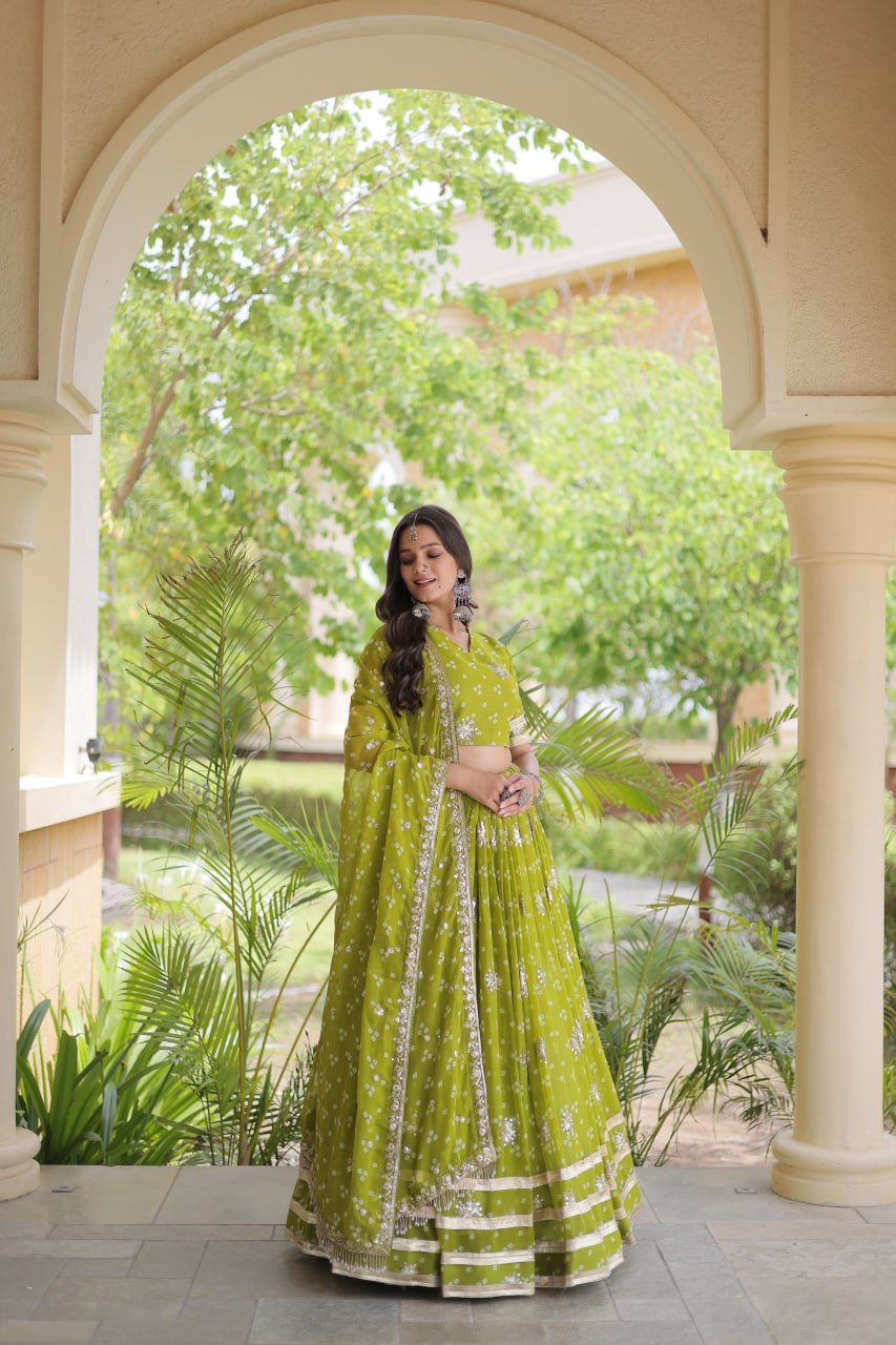 Bandhej Print Sequins Zari Work Lehenga Set